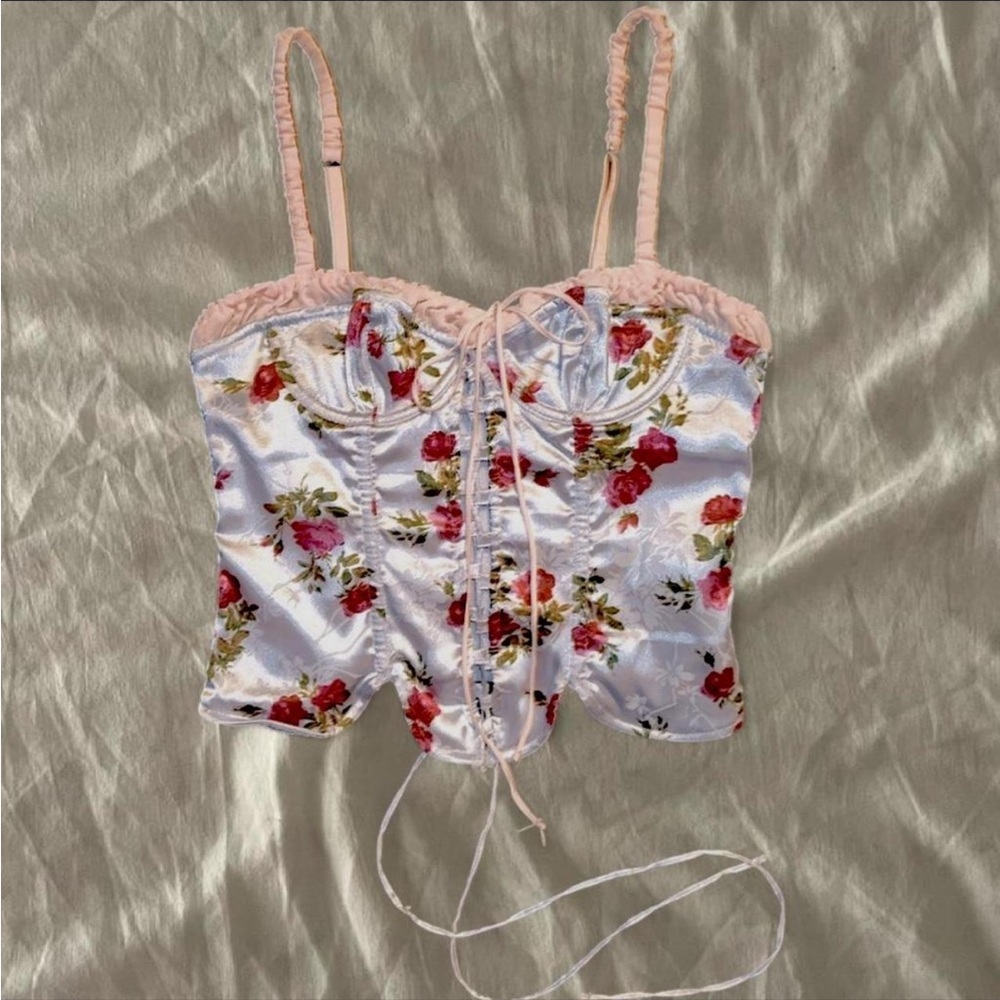 urban outfitters coquette blue and pink corset 𐙚🧸ྀི